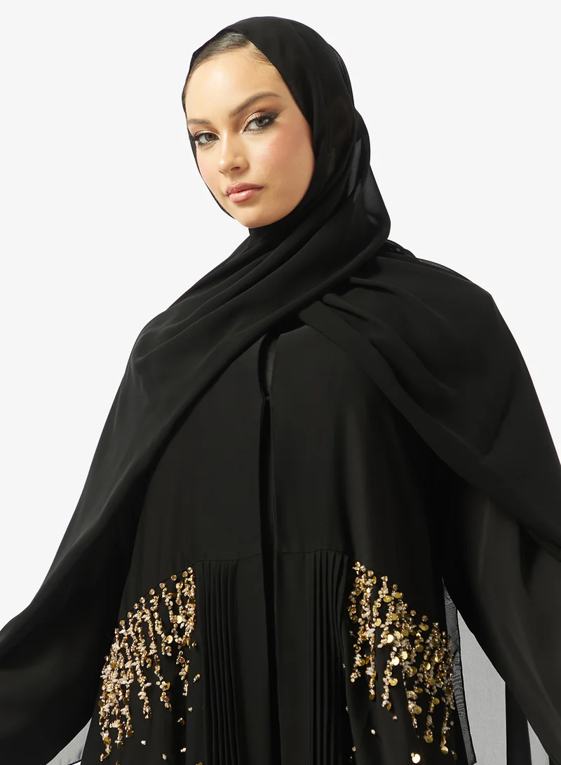 hayas closet  Black Embellished Abaya With Sheila for Women | Best Price UAE